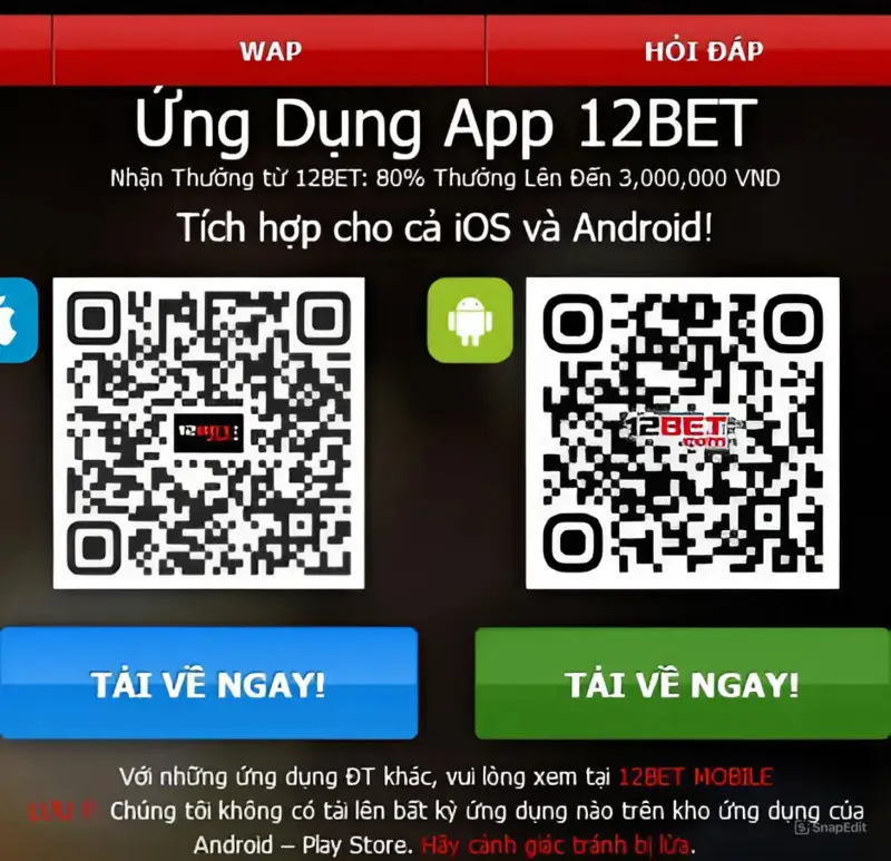 Hướng dẫn tải ứng dụng 12bet qua quét mã QR