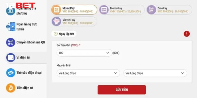 Hướng dẫn nạp tiền qua Ví điện tử nhanh nhất tại 12bet